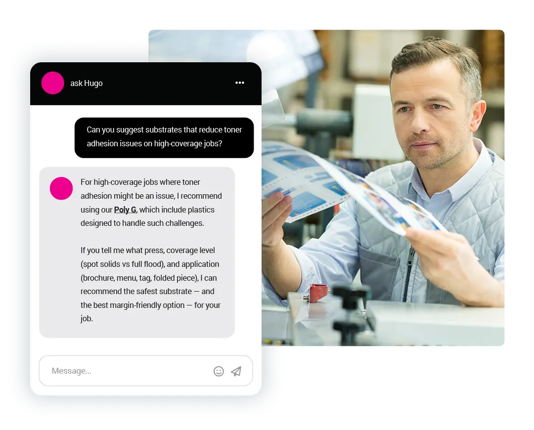 Can you suggest substrates that reduce toner adhesion issues on high-coverage jobs?