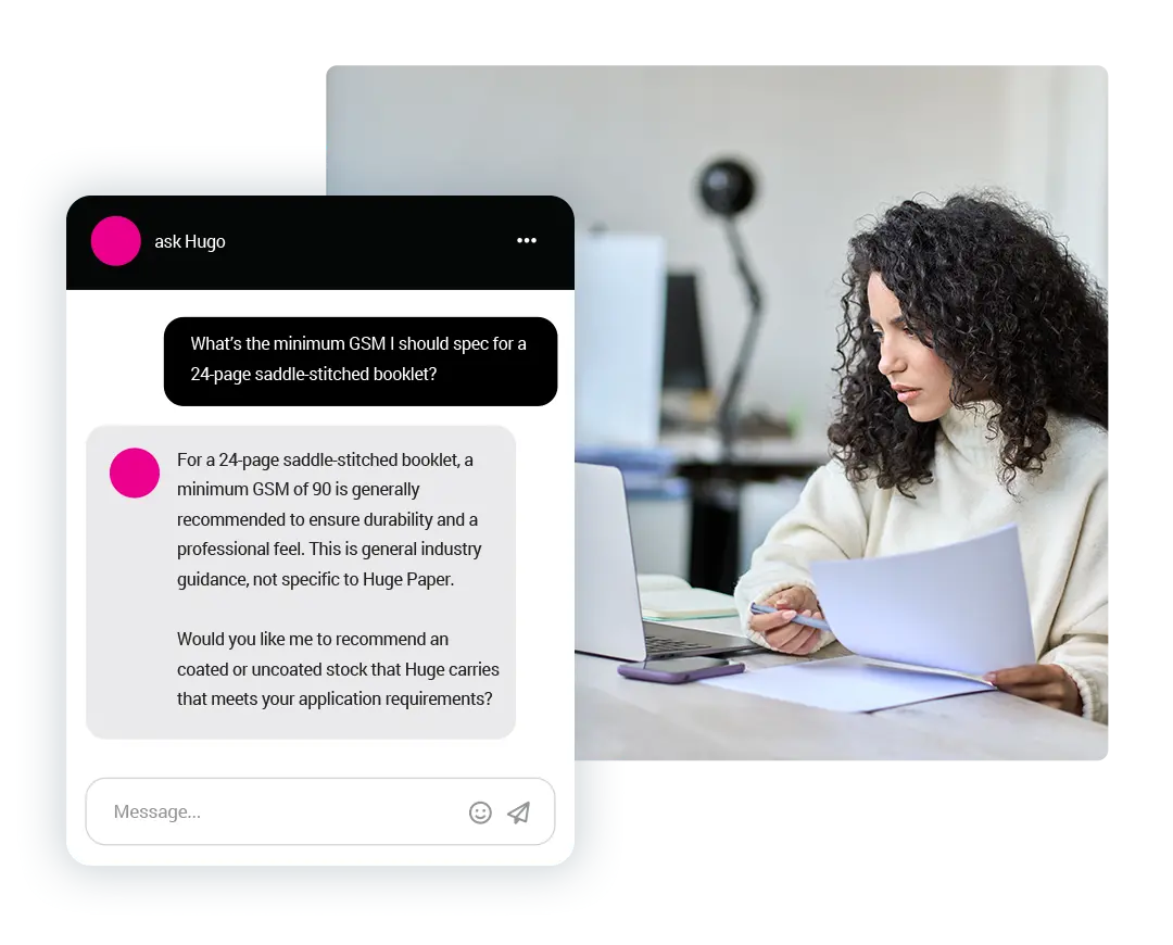 What’s the minimum GSM I should spec for a 24-page saddle-stitched booklet?